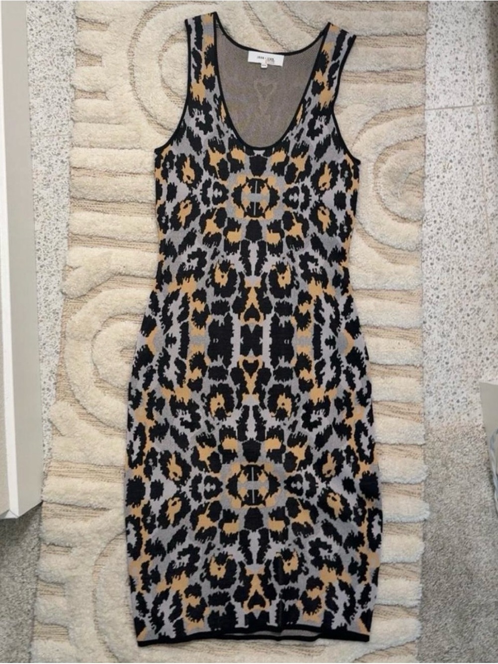 John + Jenn Black, Gray & Tan Animal-Print Midi Tank Dress